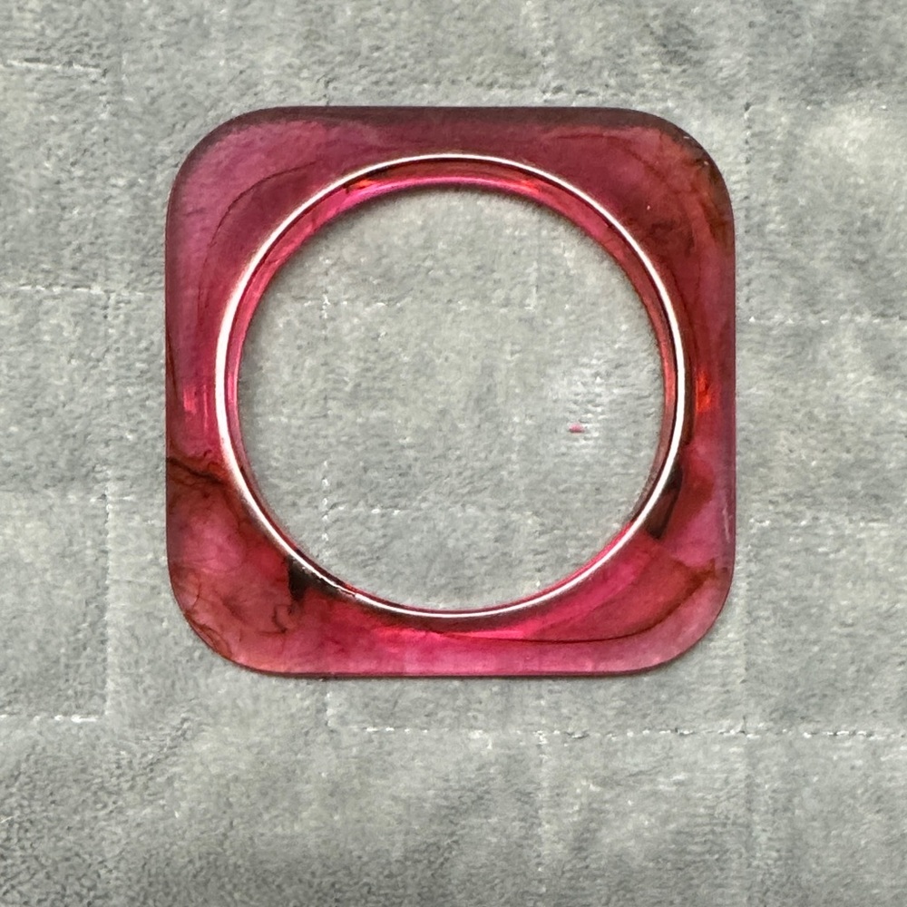 Vintage Plastic Bangle Bracelet, Red, Marble, Square, Translucent, Retro, Boho
